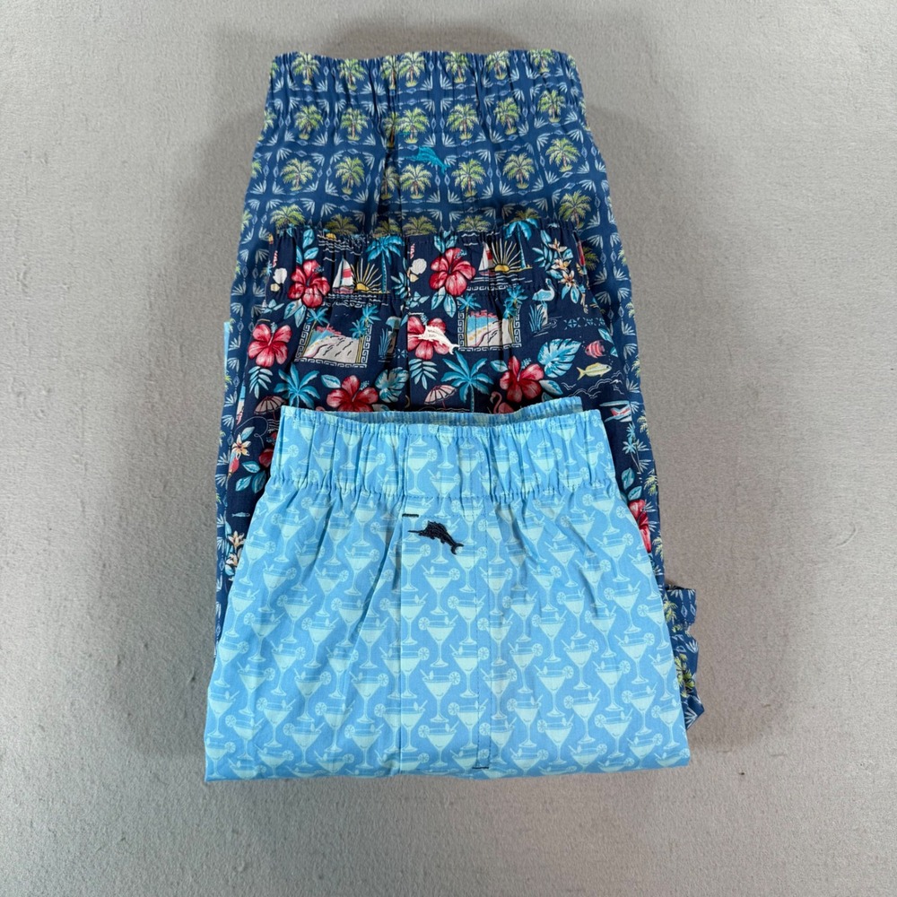 Tommy Bahama Mens 3 Pack Boxer Shorts Tropical Floral Palm Blue 2XL XXL like New